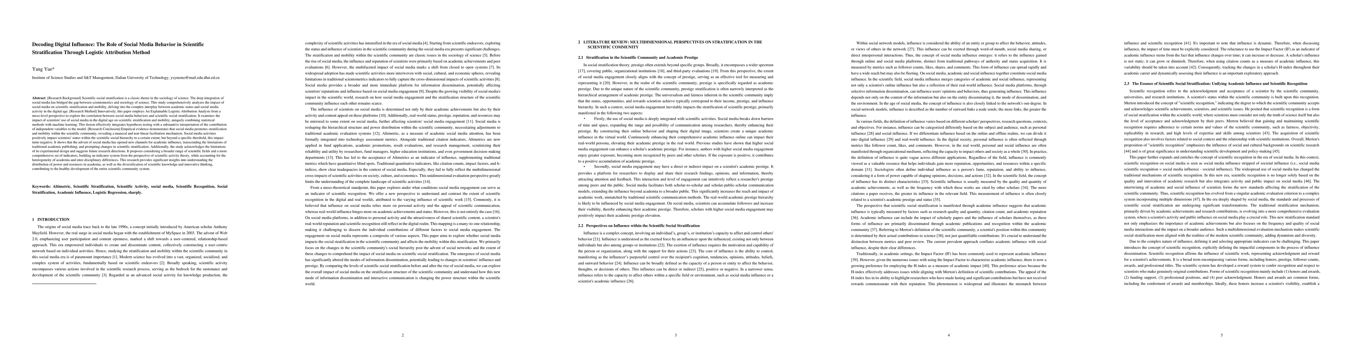 Thumbnail for Decoding Digital Influence: The Role of Social Media Behavior in
  Scientific Stratification Through Logistic Attribution Method