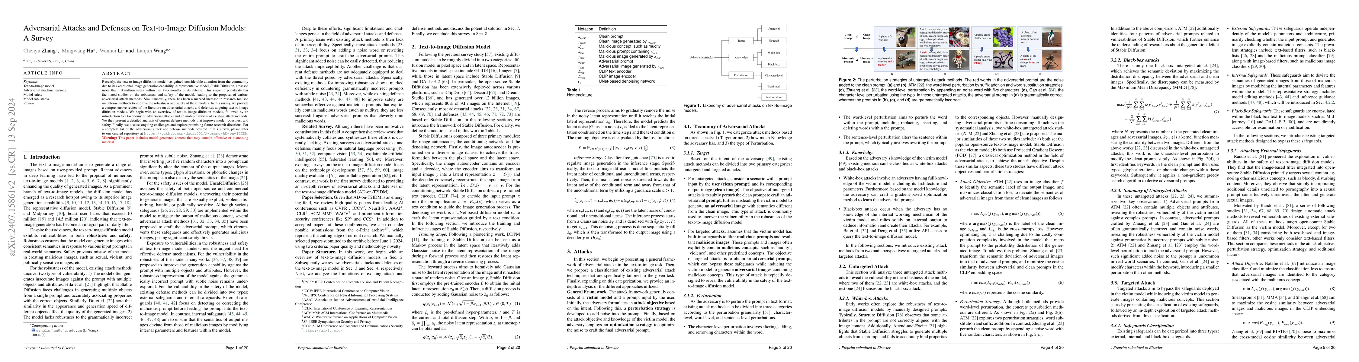 Thumbnail for Adversarial Attacks and Defenses on Text-to-Image Diffusion Models: A
  Survey