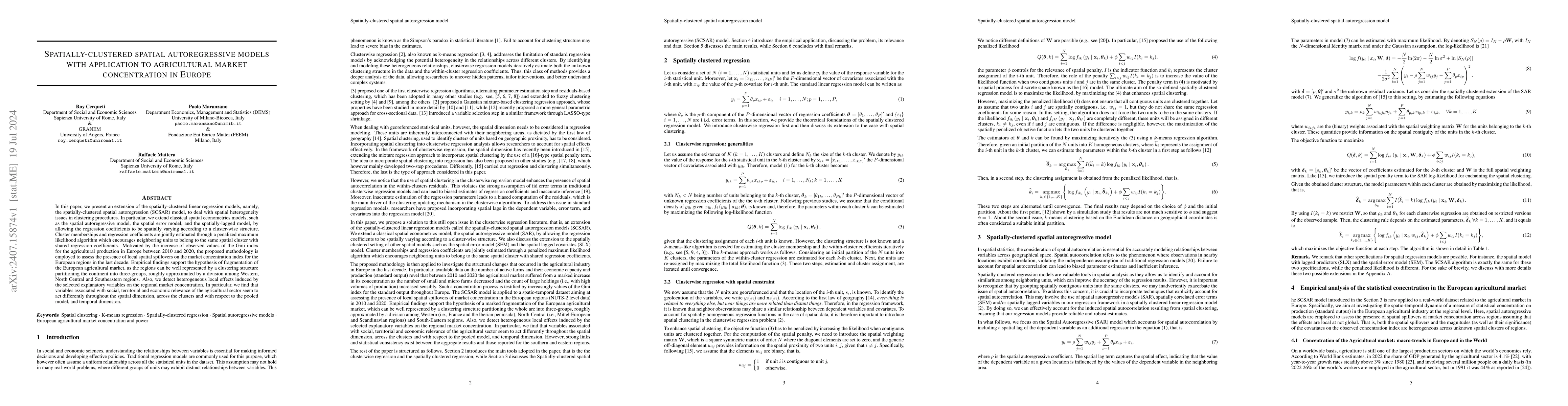 Thumbnail for Spatially-clustered spatial autoregressive models with application to
  agricultural market concentration in Europe