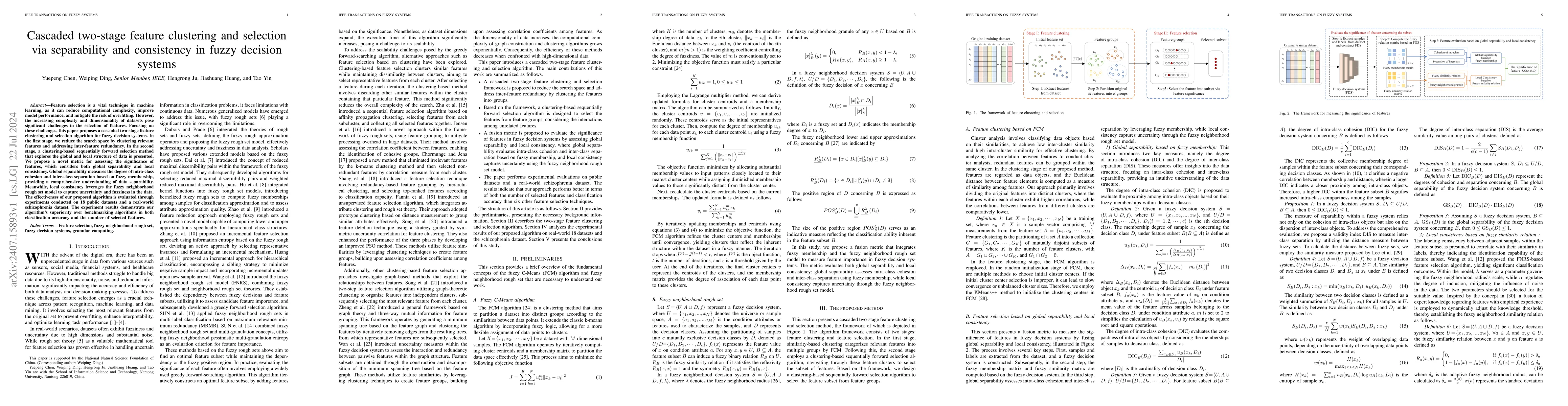 Thumbnail for Cascaded two-stage feature clustering and selection via separability and
  consistency in fuzzy decision systems