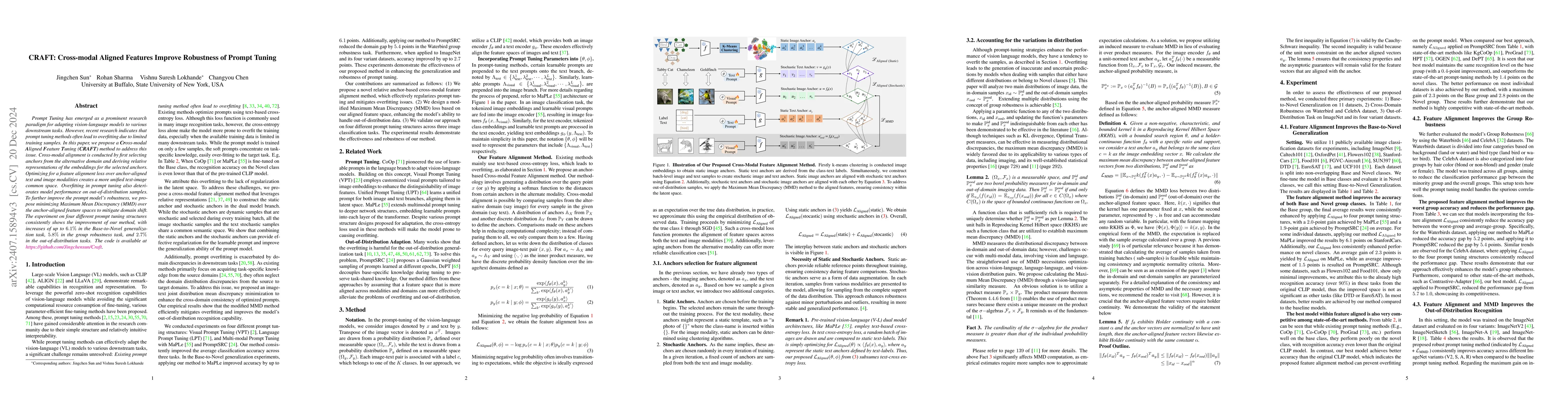 Thumbnail for Craft: Cross-modal Aligned Features Improve Robustness of Prompt Tuning