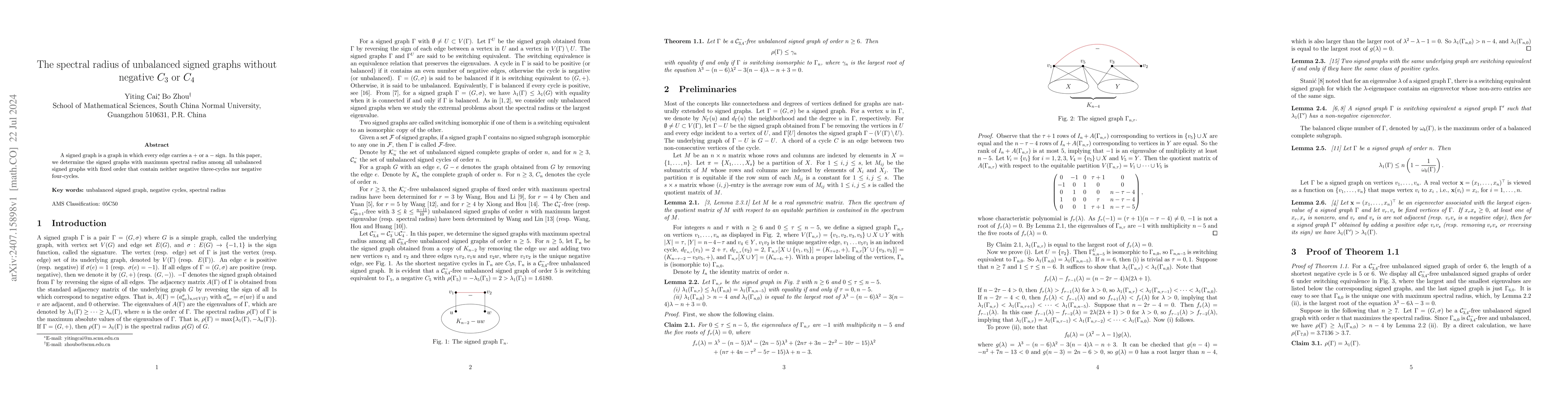 Thumbnail for The spectral radius of unbalanced signed graphs without negative $C_3$
  or $C_4$