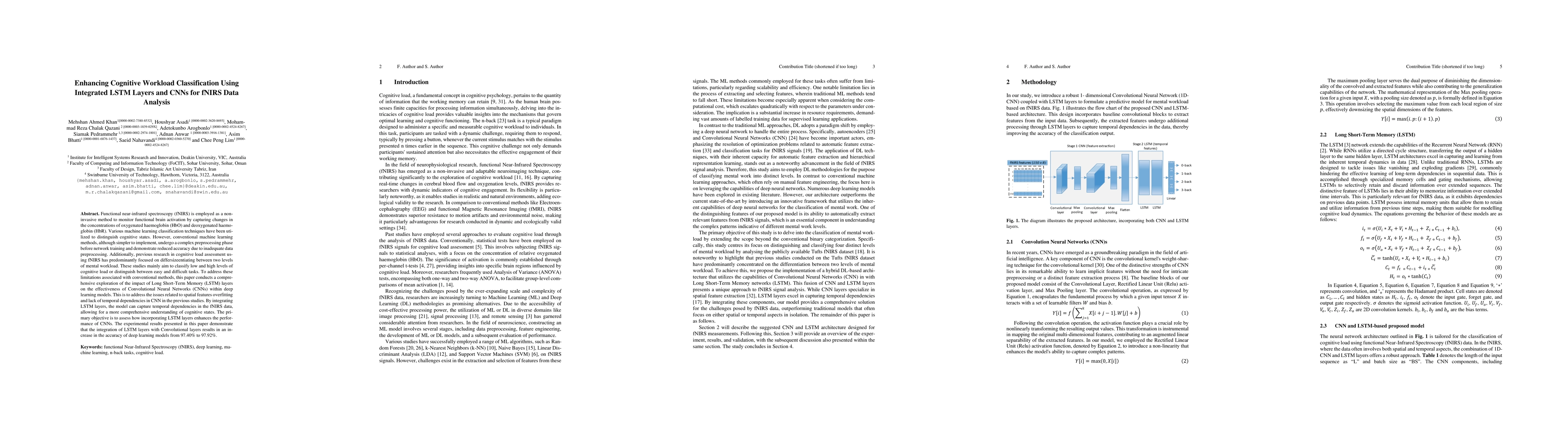 Thumbnail for Enhancing Cognitive Workload Classification Using Integrated LSTM Layers
  and CNNs for fNIRS Data Analysis