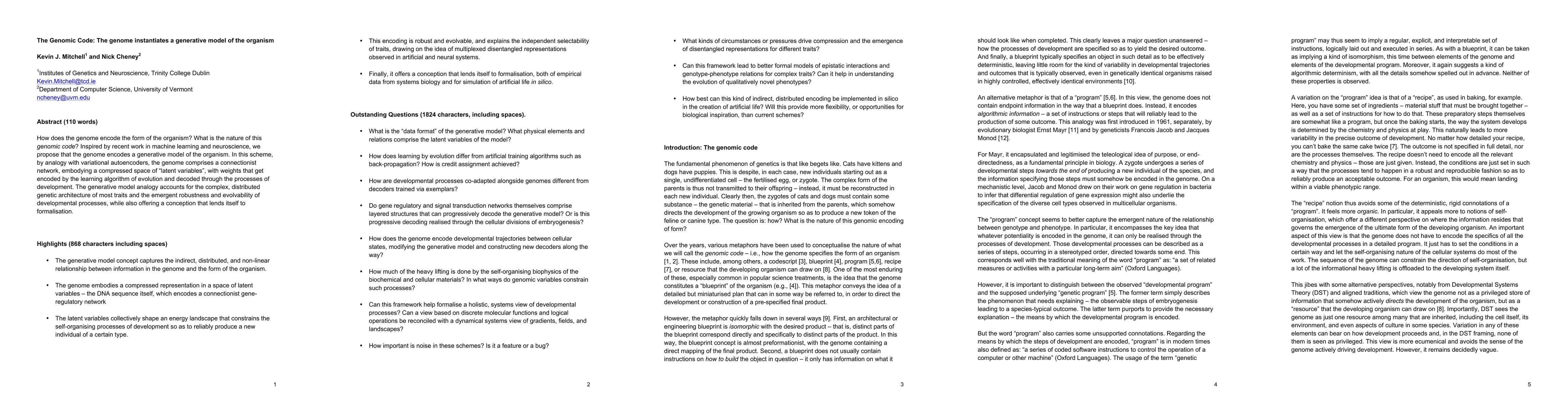 Thumbnail for The Genomic Code: The genome instantiates a generative model of the
  organism