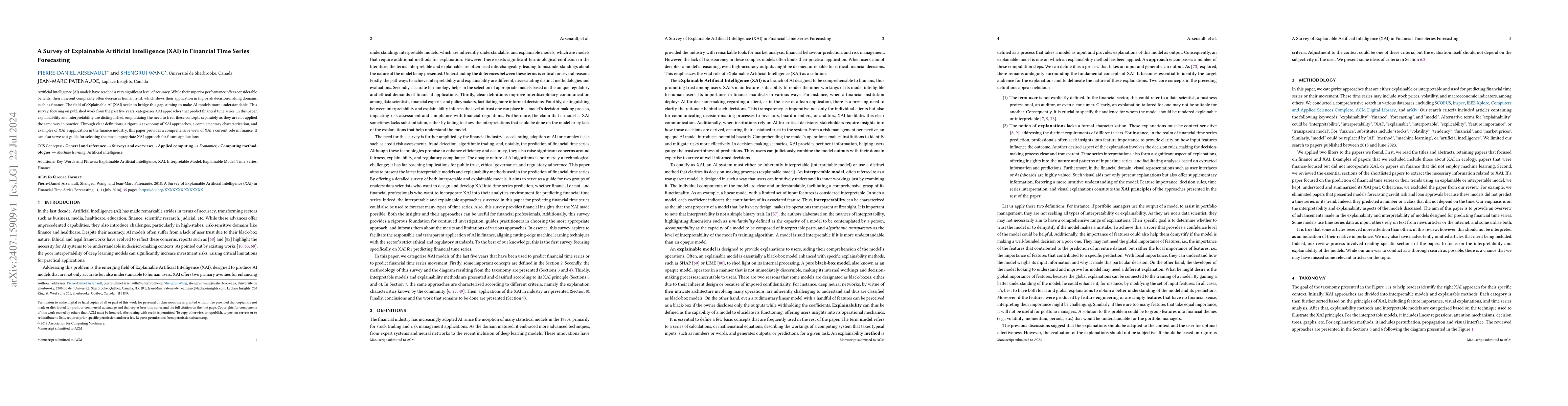 Thumbnail for A Survey of Explainable Artificial Intelligence (XAI) in Financial Time
  Series Forecasting