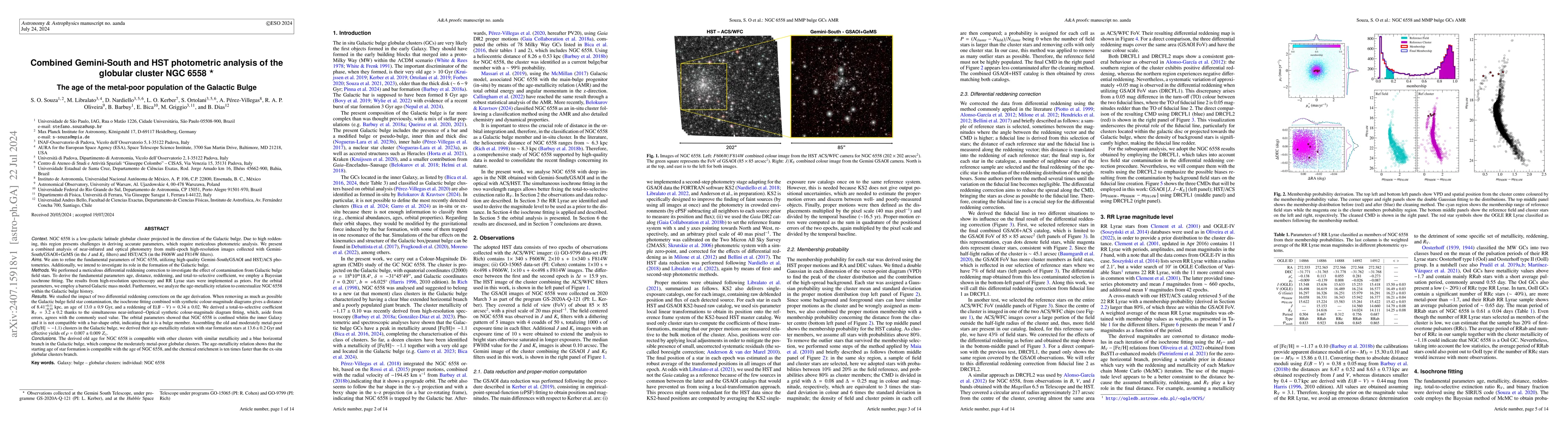 Thumbnail for Combined Gemini-South and HST photometric analysis of the globular
  cluster NGC 6558. The age of the metal-poor population of the Galactic Bulge