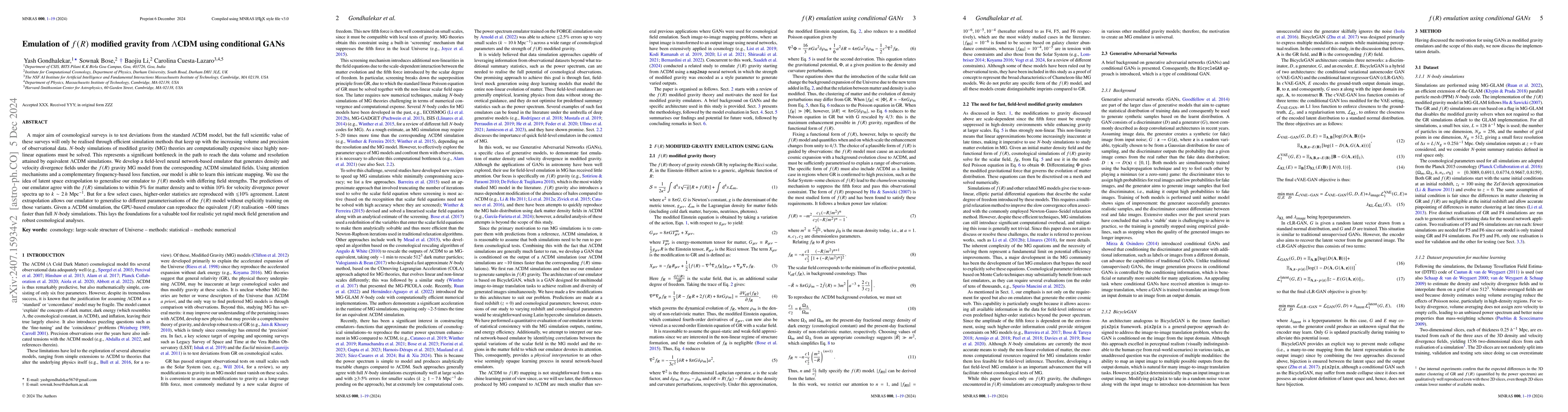 Thumbnail for Emulation of $f(R)$ modified gravity from $Λ$CDM using conditional
  GANs