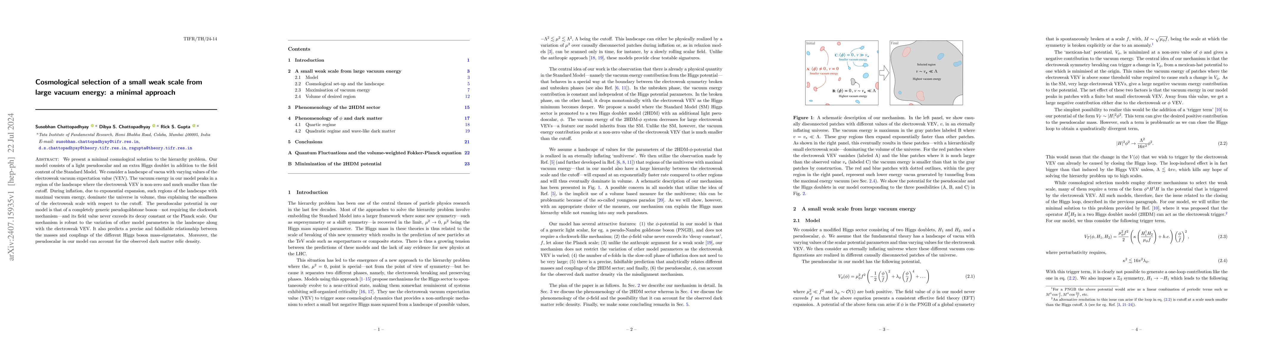Thumbnail for Cosmological selection of a small weak scale from large vacuum energy: a
  minimal approach