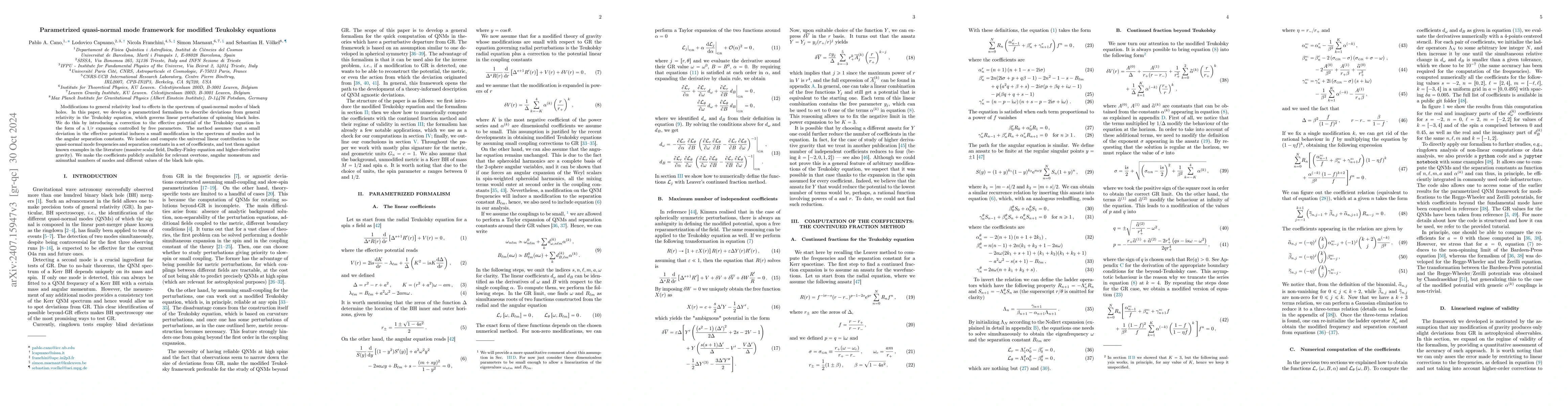 Thumbnail for Parametrized quasi-normal mode framework for modified Teukolsky
  equations