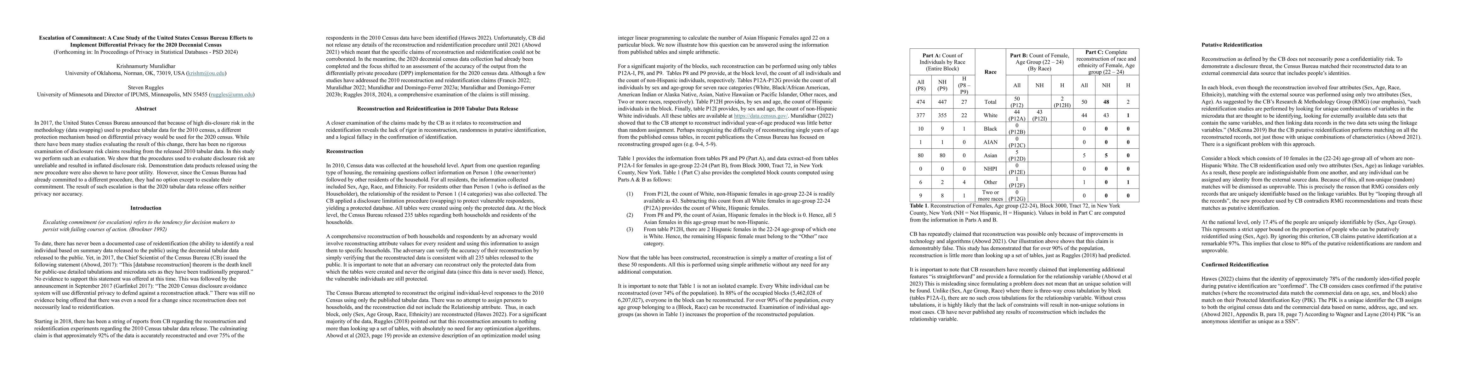 Thumbnail for Escalation of Commitment: A Case Study of the United States Census
  Bureau Efforts to Implement Differential Privacy for the 2020 Decennial
  Census