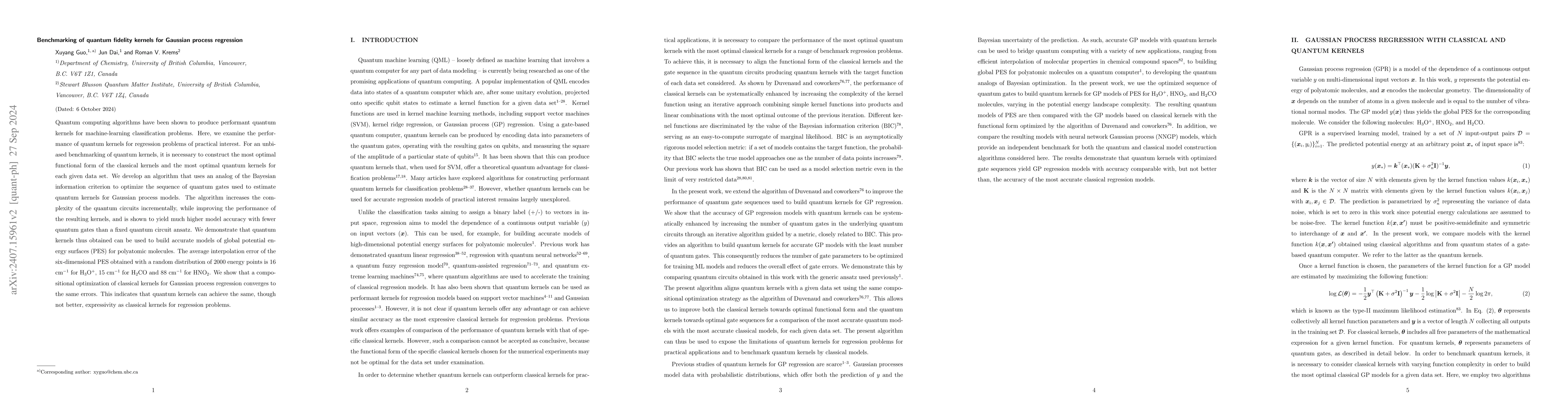 Thumbnail for Benchmarking of quantum fidelity kernels for Gaussian process regression