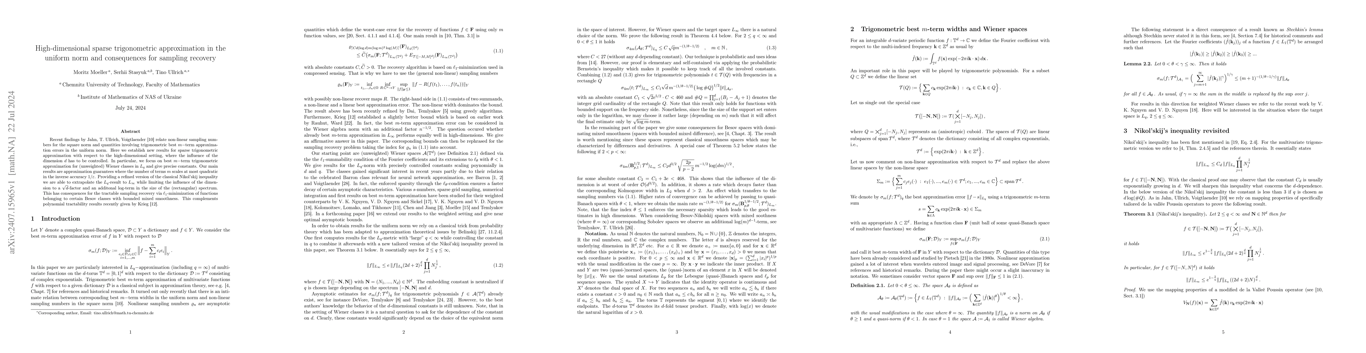 Thumbnail for High-dimensional sparse trigonometric approximation in the uniform norm
  and consequences for sampling recovery