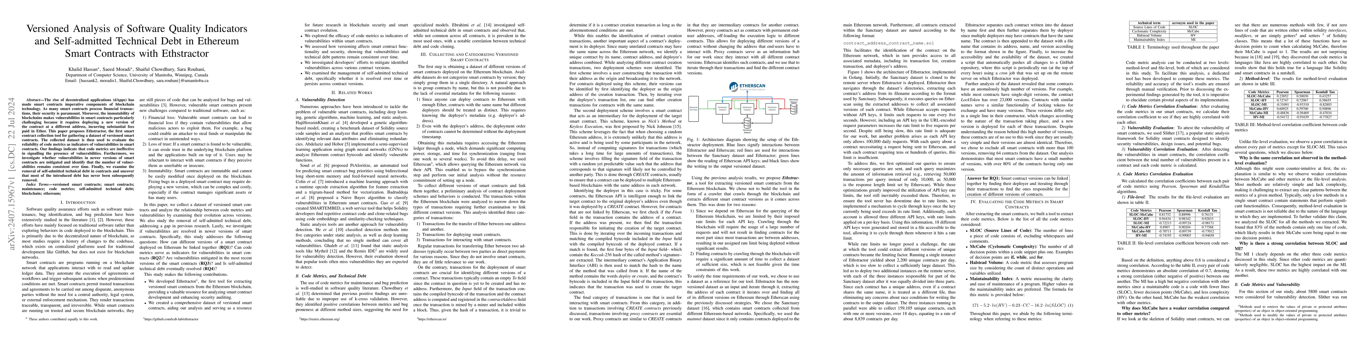 Thumbnail for Versioned Analysis of Software Quality Indicators and Self-admitted
  Technical Debt in Ethereum Smart Contracts with Ethstractor