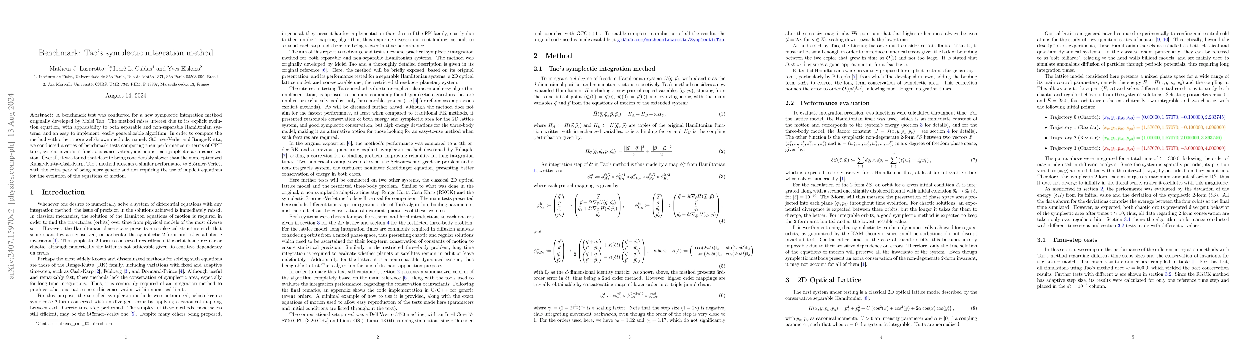 Thumbnail for Benchmark: Tao's symplectic integration method