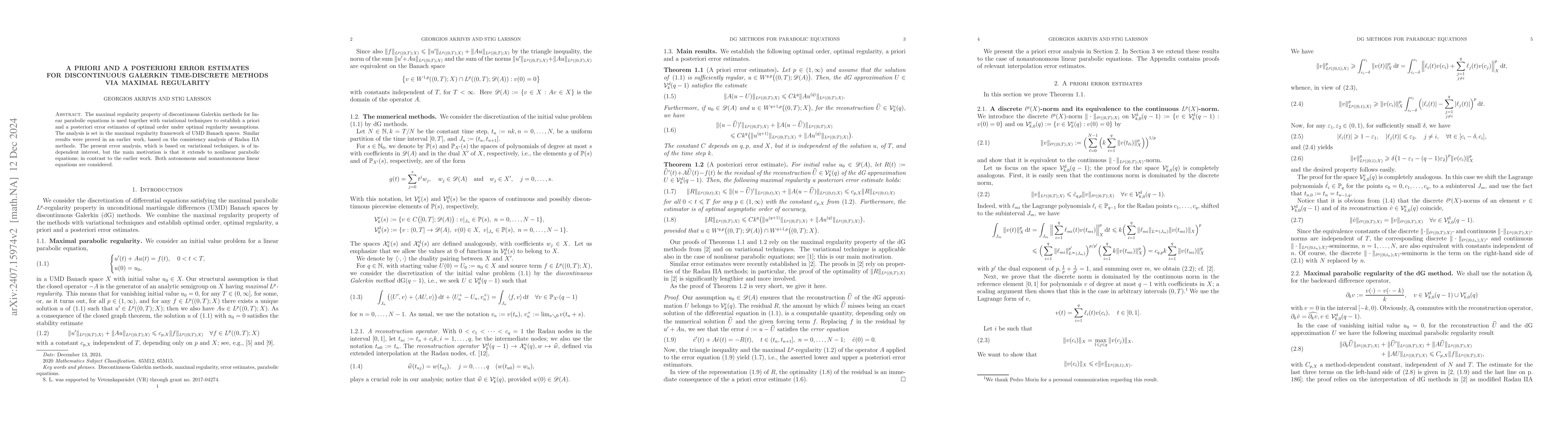 Thumbnail for A priori and a posteriori error estimates for discontinuous Galerkin
  time-discrete methods via maximal regularity