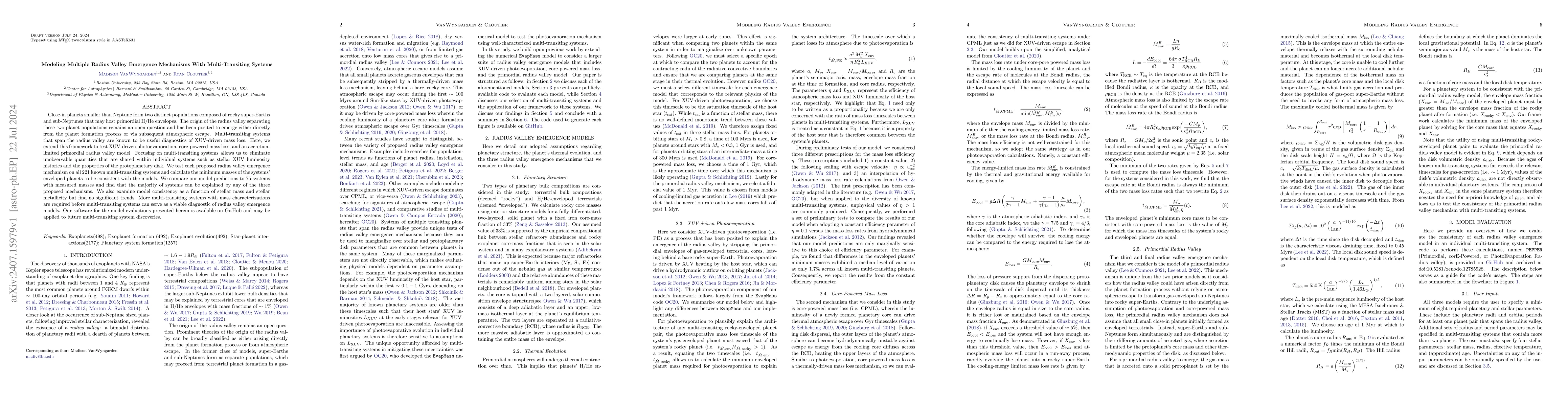 Thumbnail for Modeling Multiple Radius Valley Emergence Mechanisms With
  Multi-Transiting Systems