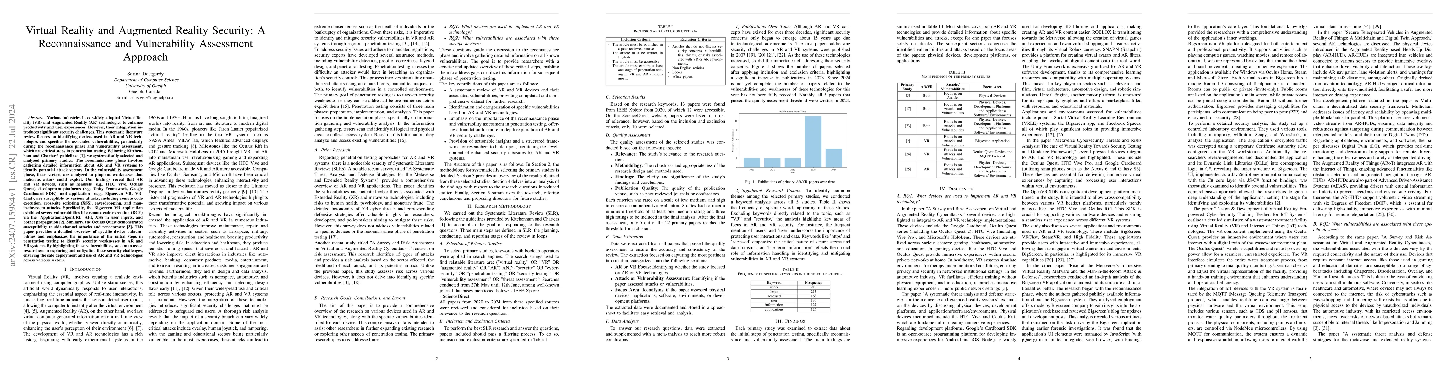 Thumbnail for Virtual Reality and Augmented Reality Security: A Reconnaissance and
  Vulnerability Assessment Approach