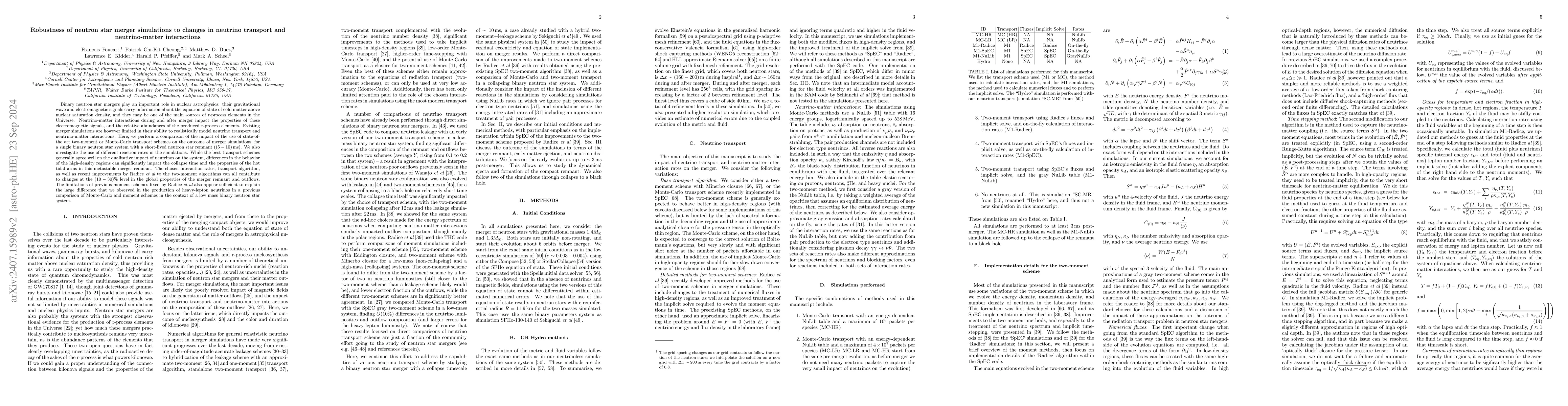Thumbnail for Robustness of neutron star merger simulations to changes in neutrino
  transport and neutrino-matter interactions