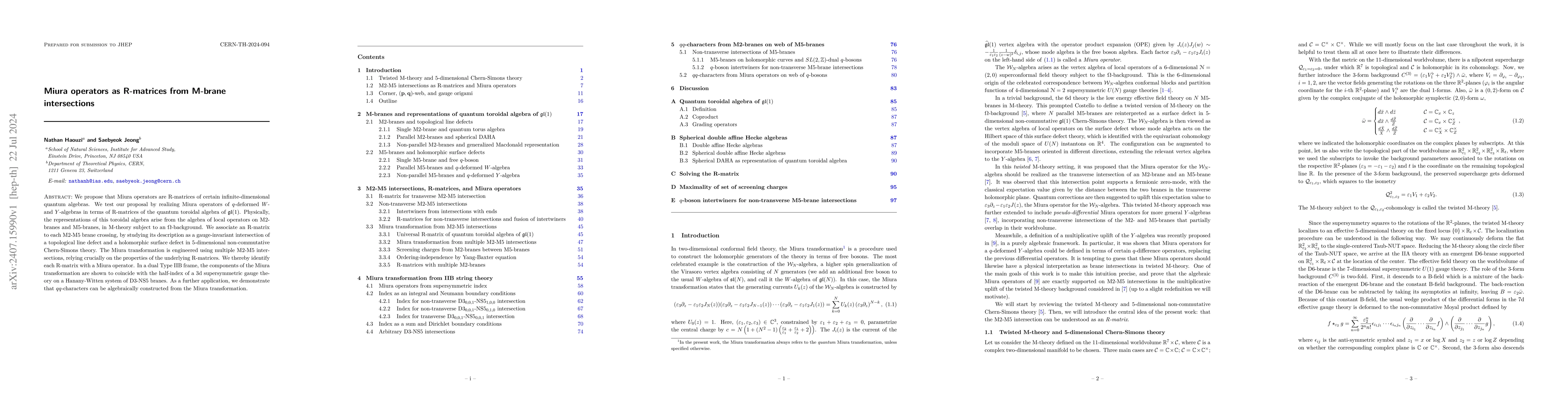 Thumbnail for Miura operators as R-matrices from M-brane intersections
