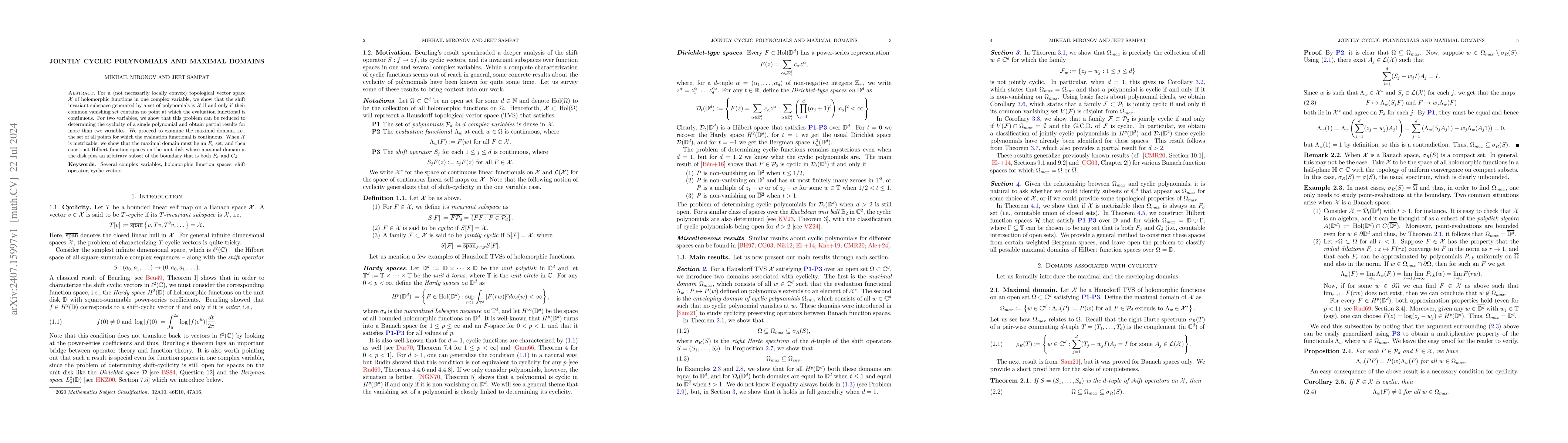 Thumbnail for Jointly cyclic polynomials and maximal domains
