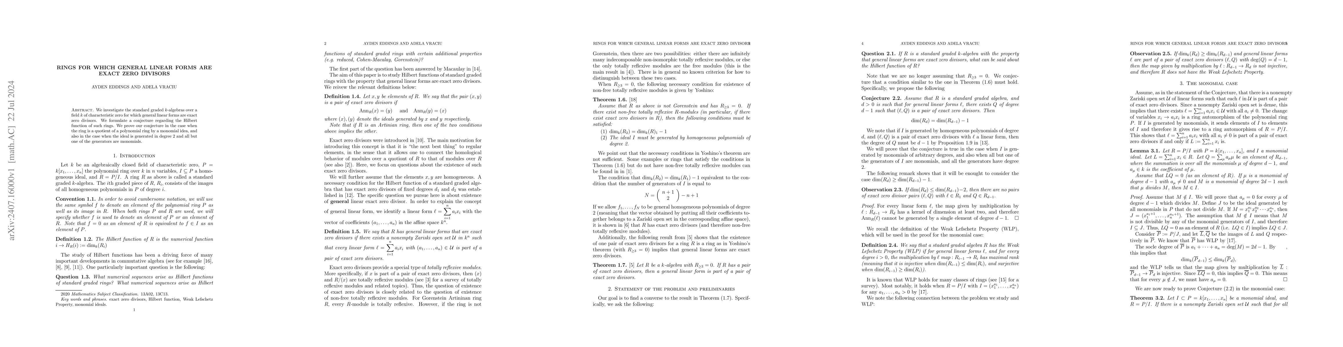 Thumbnail for Rings for which general linear forms are exact zero divisors