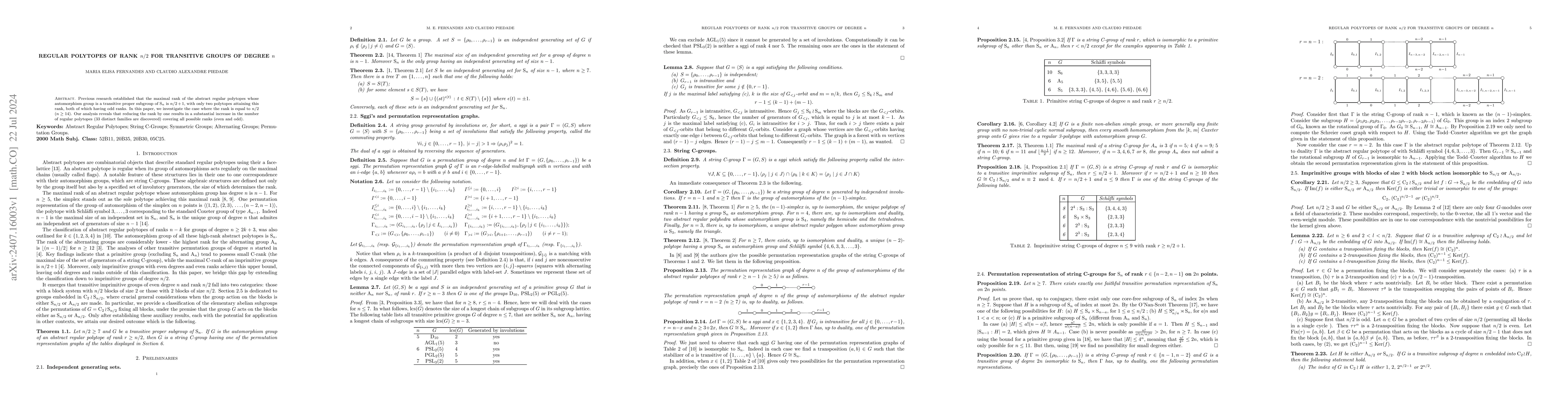 Thumbnail for Regular polytopes of rank $n/2$ for transitive groups of degree $n$