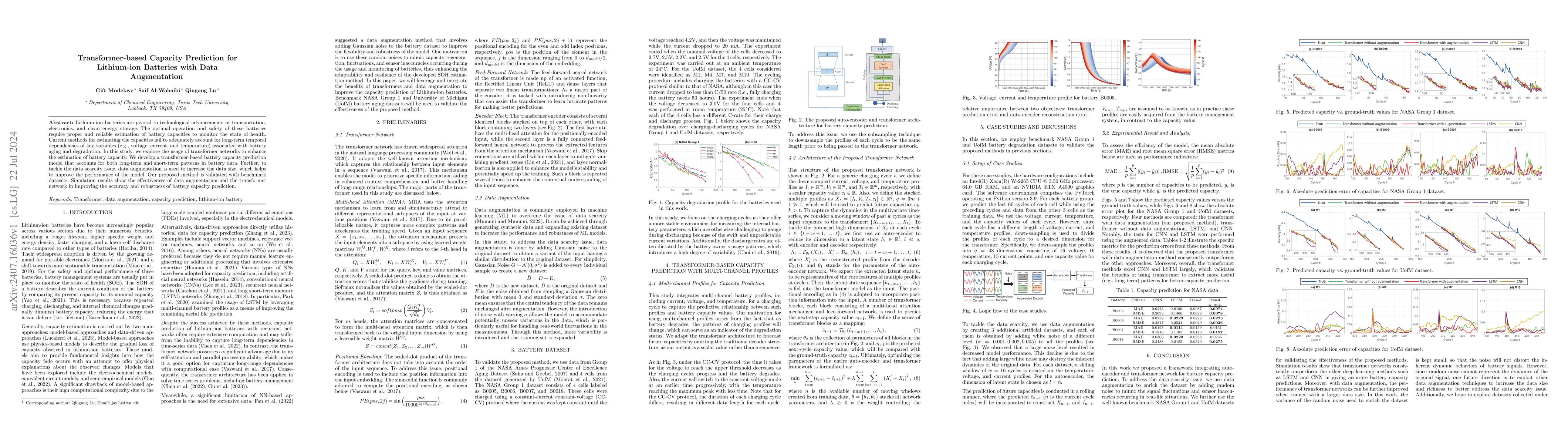 Thumbnail for Transformer-based Capacity Prediction for Lithium-ion Batteries with
  Data Augmentation