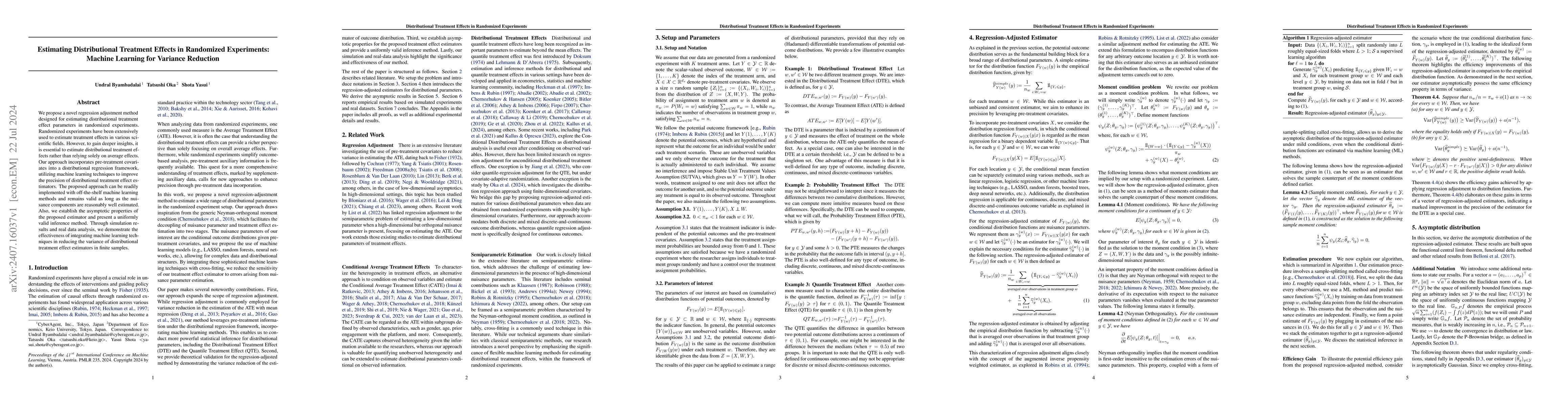 Thumbnail for Estimating Distributional Treatment Effects in Randomized Experiments:
  Machine Learning for Variance Reduction