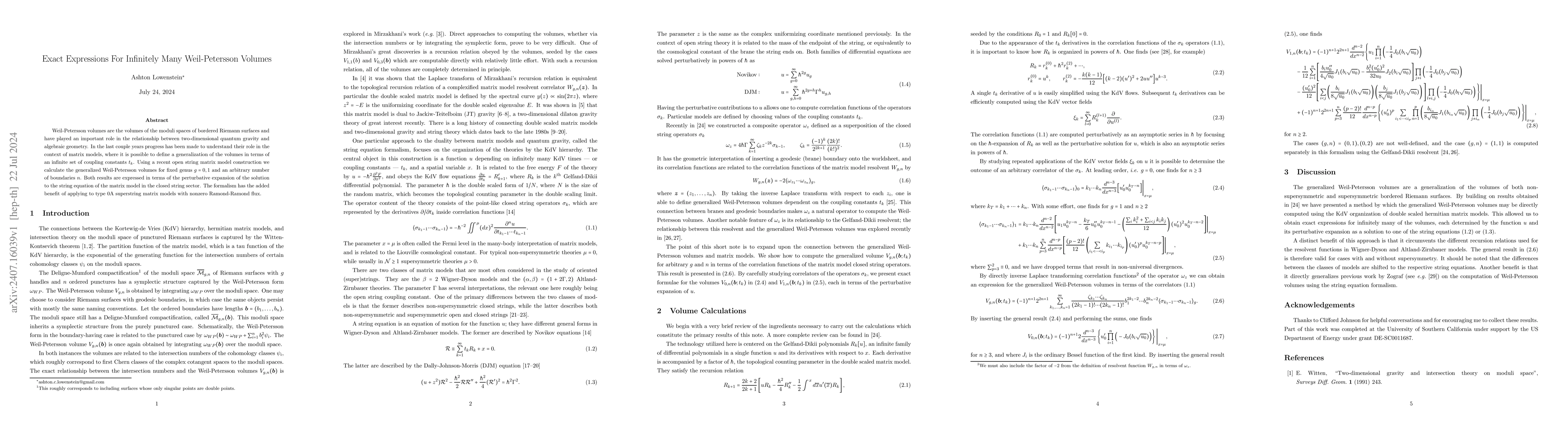Thumbnail for Exact Expressions For Infinitely Many Weil-Petersson Volumes