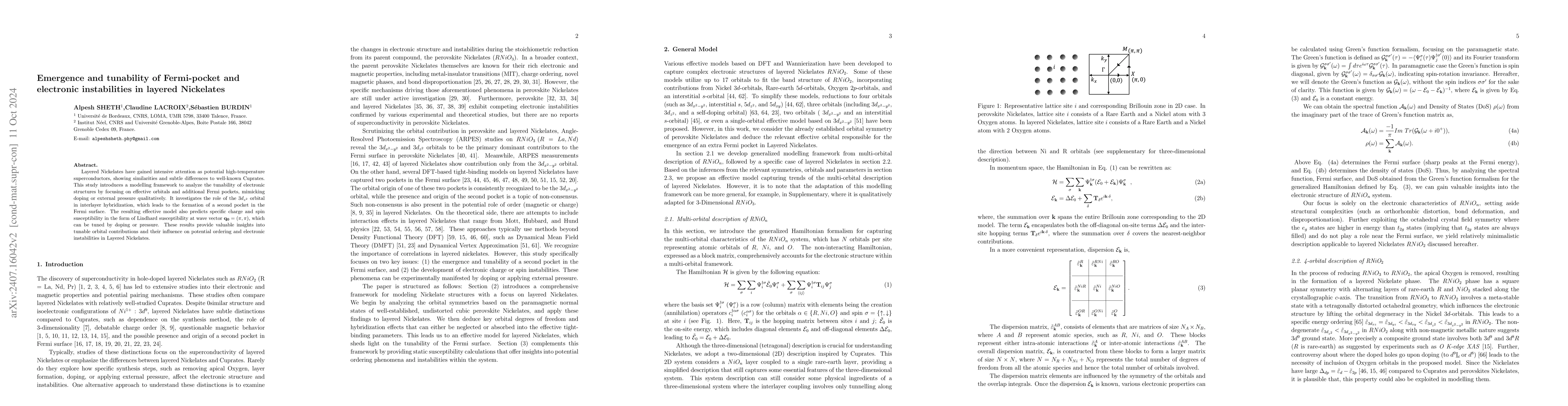 Thumbnail for Emergence and tunability of Fermi-pocket and electronic instabilities in
  layered Nickelates