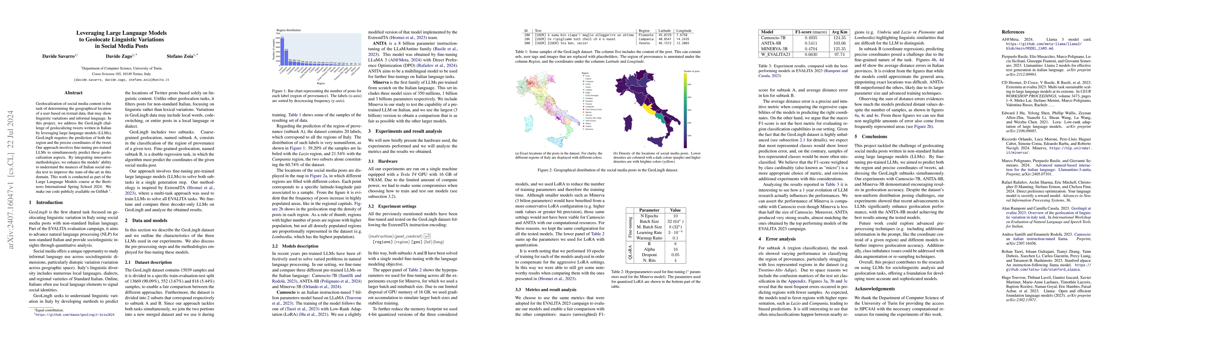Thumbnail for Leveraging Large Language Models to Geolocate Linguistic Variations in
  Social Media Posts