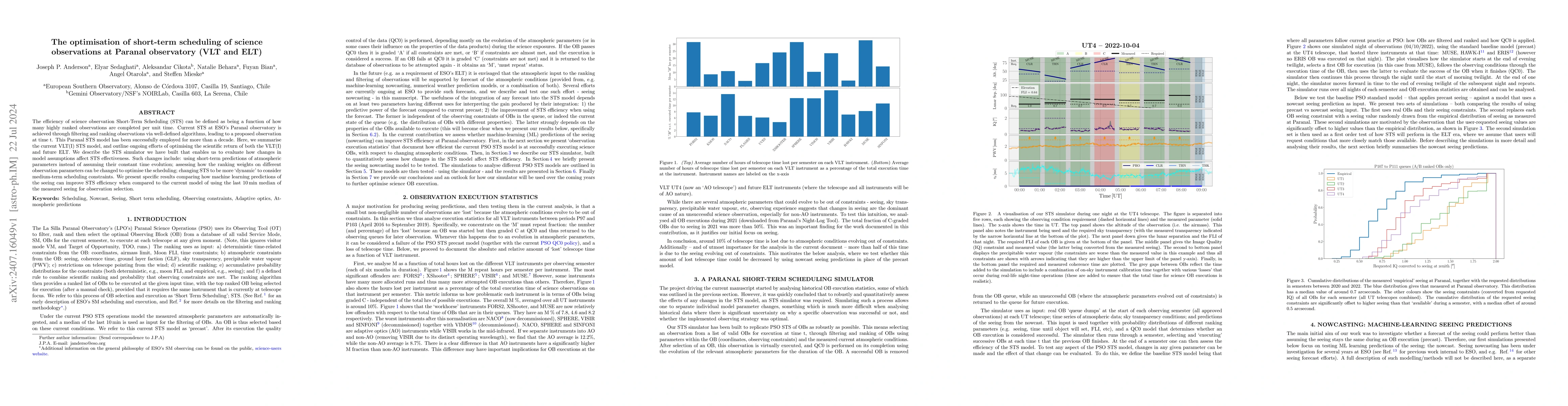 Thumbnail for The optimisation of short-term scheduling of science observations at
  Paranal observatory (VLT and ELT)