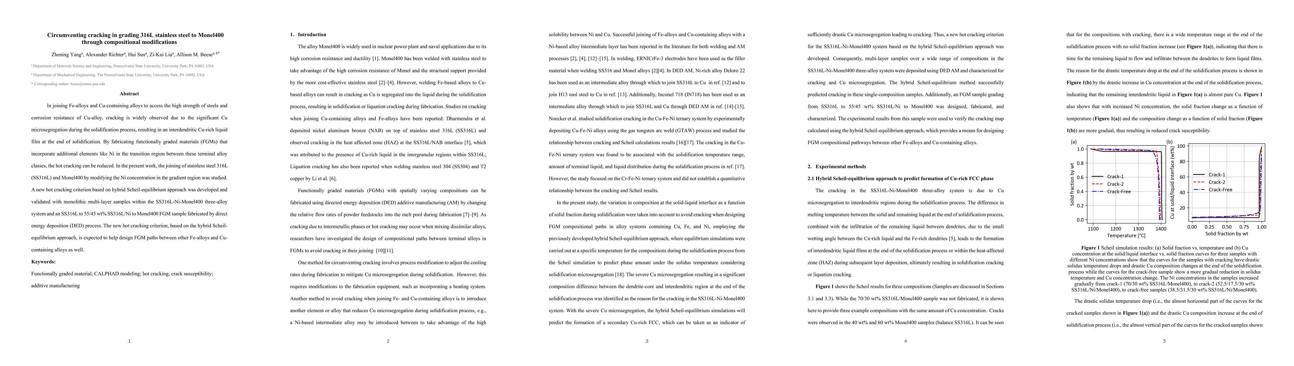 Thumbnail for Circumventing cracking in grading 316L stainless steel to Monel400
  through compositional modifications
