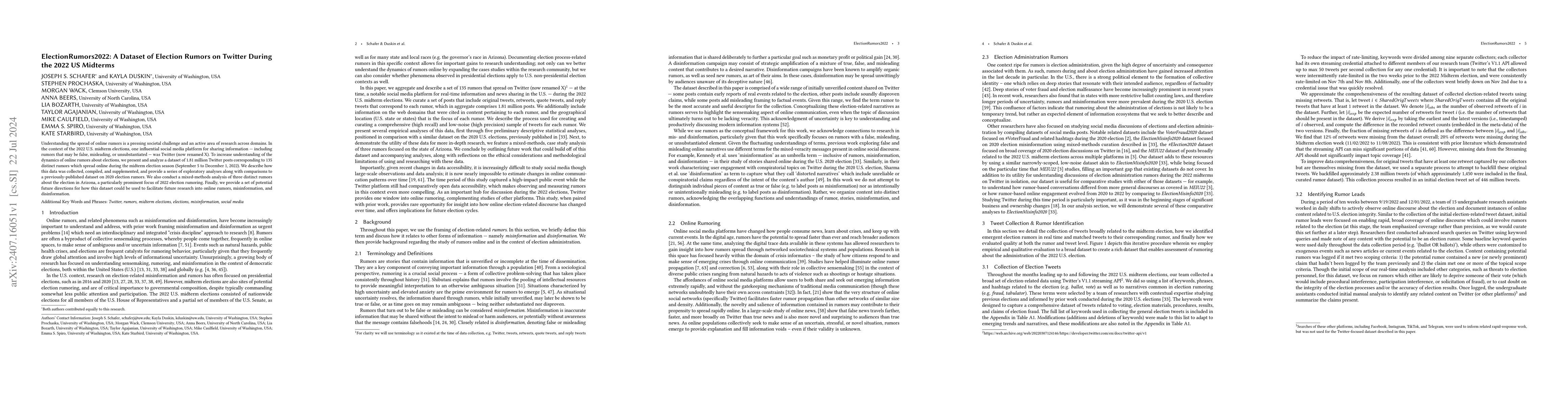 Thumbnail for ElectionRumors2022: A Dataset of Election Rumors on Twitter During the
  2022 US Midterms