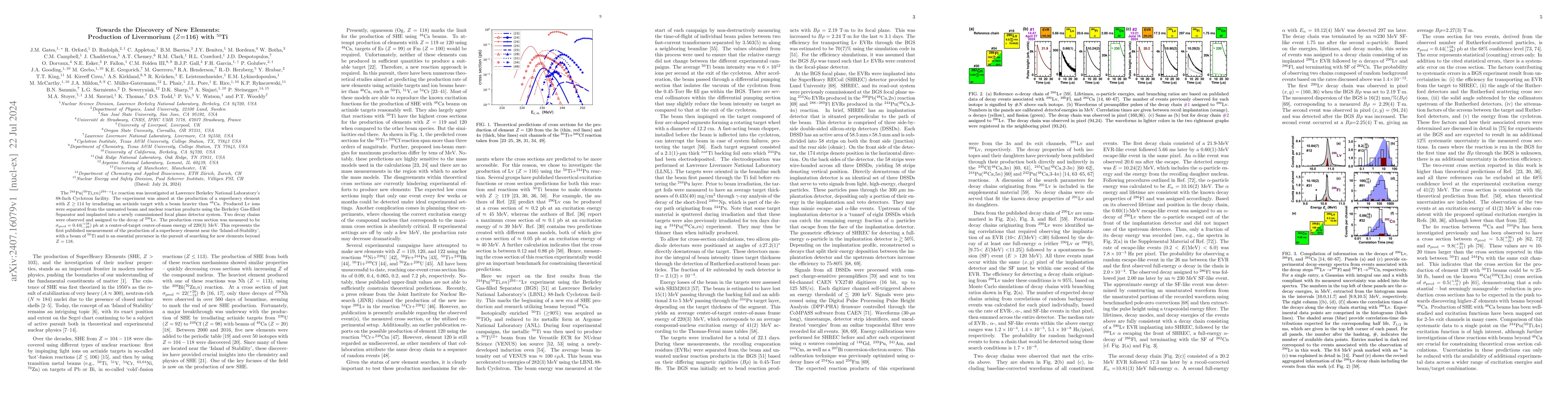 Thumbnail for Towards the Discovery of New Elements: Production of Livermorium (Z=116)
  with 50Ti