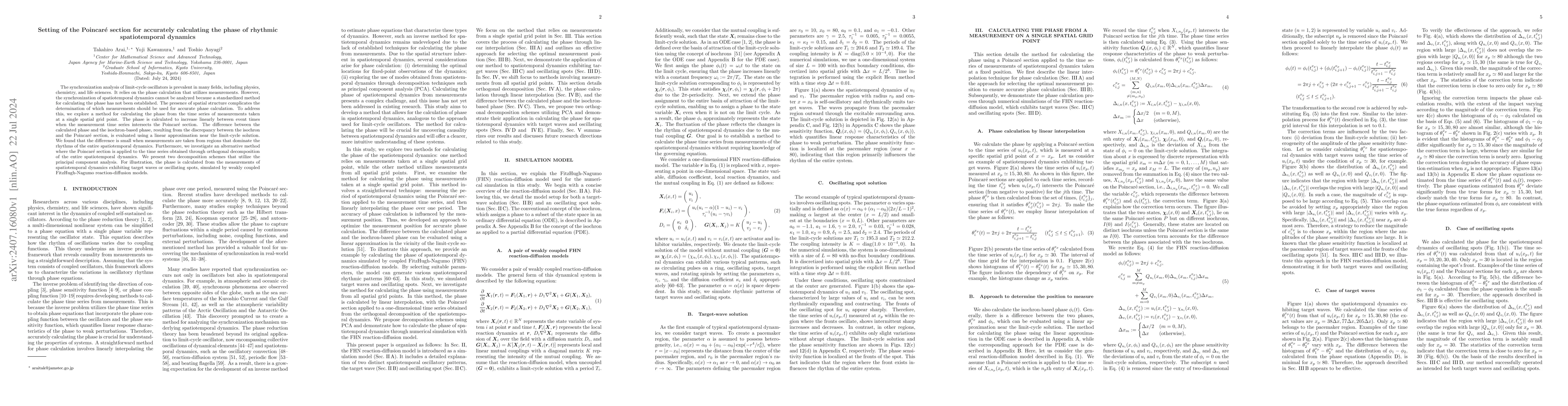 Thumbnail for Setting of the Poincaré section for accurately calculating the phase
  of rhythmic spatiotemporal dynamics