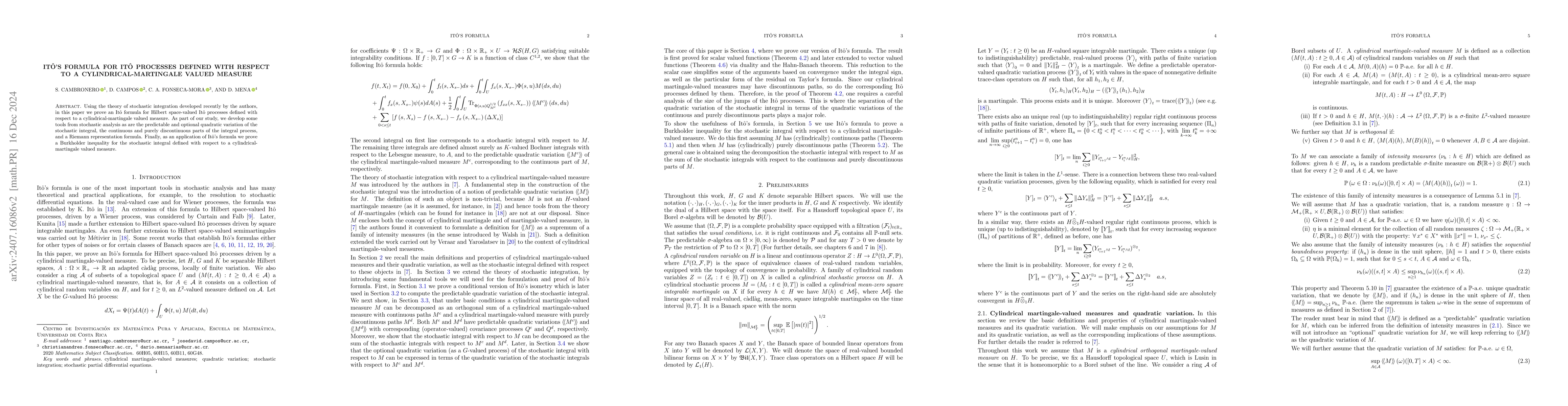 Thumbnail for Itô's Formula for Itô processes defined with respect to a
  cylindrical-martingale valued measure