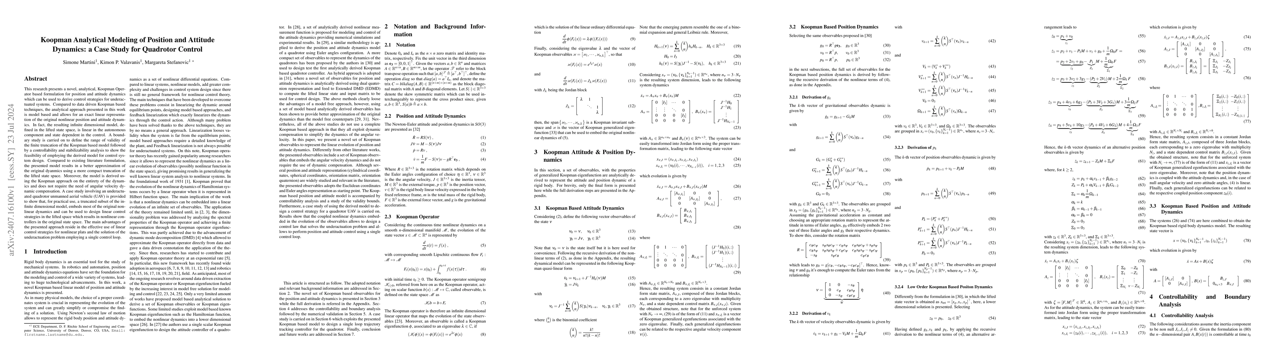 Thumbnail for Koopman Analytical Modeling of Position and Attitude Dynamics: a Case
  Study for Quadrotor Control