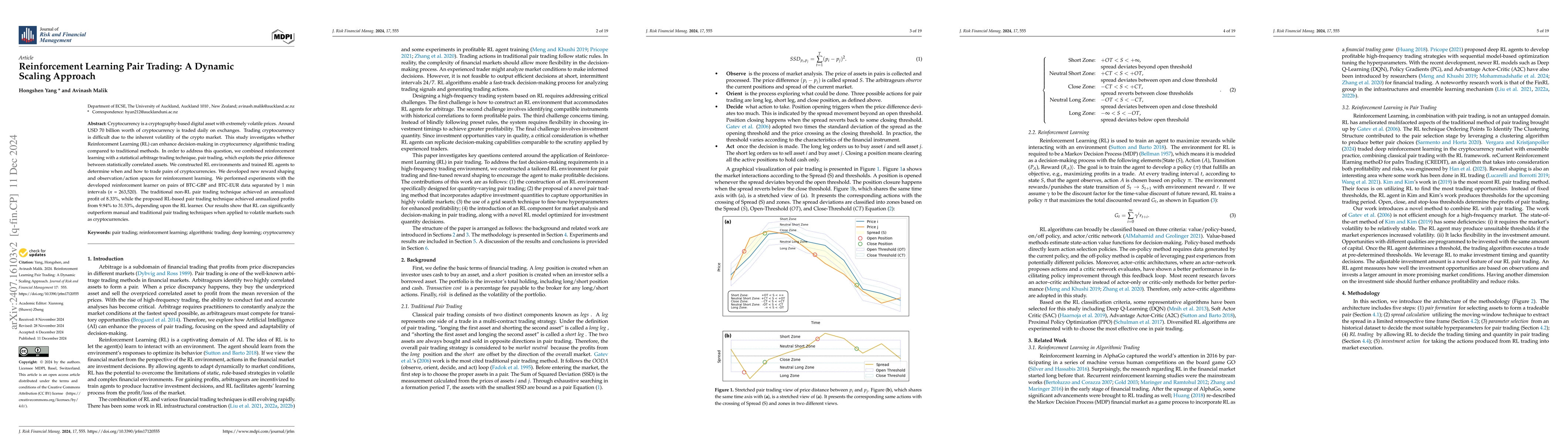 Thumbnail for Reinforcement Learning Pair Trading: A Dynamic Scaling approach