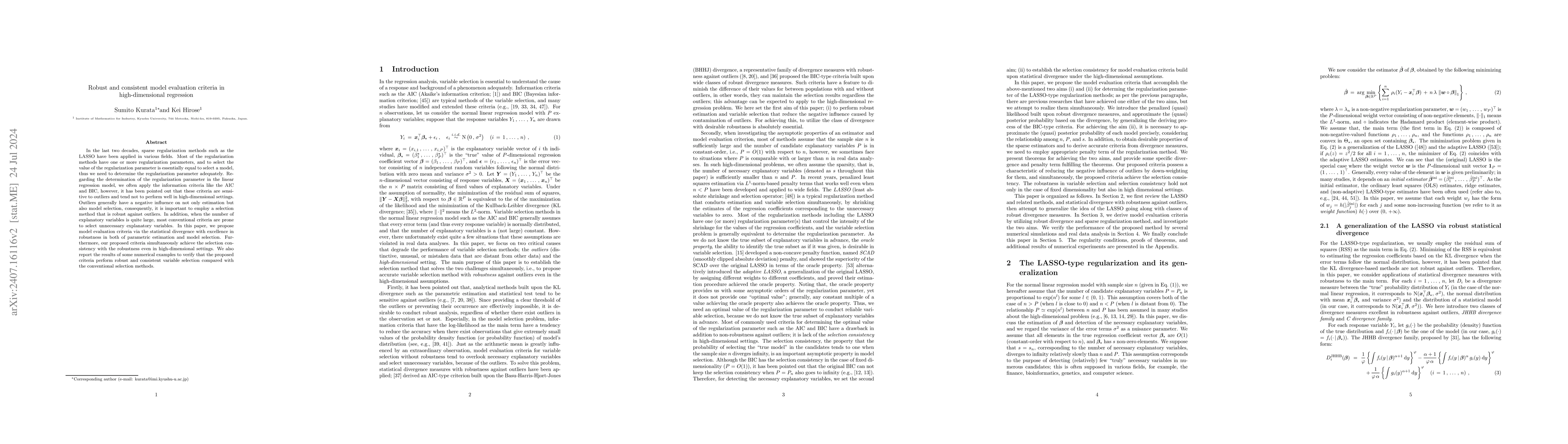 Thumbnail for Robust and consistent model evaluation criteria in high-dimensional
  regression