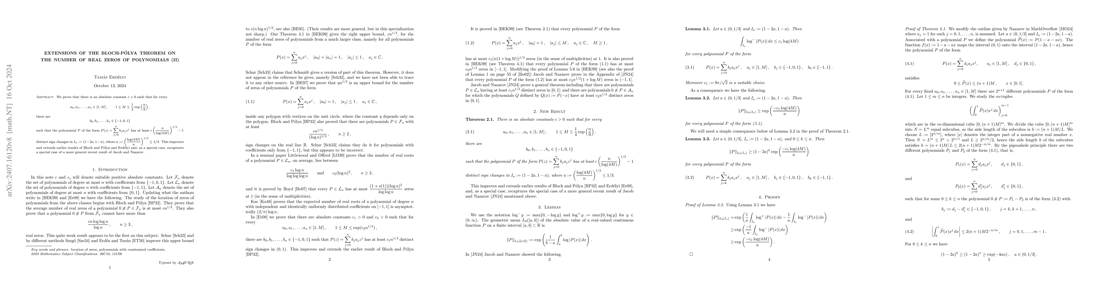 Thumbnail for Extensions of the Bloch-Pólya theorem on the number of real zeros of
  polynomials (II)