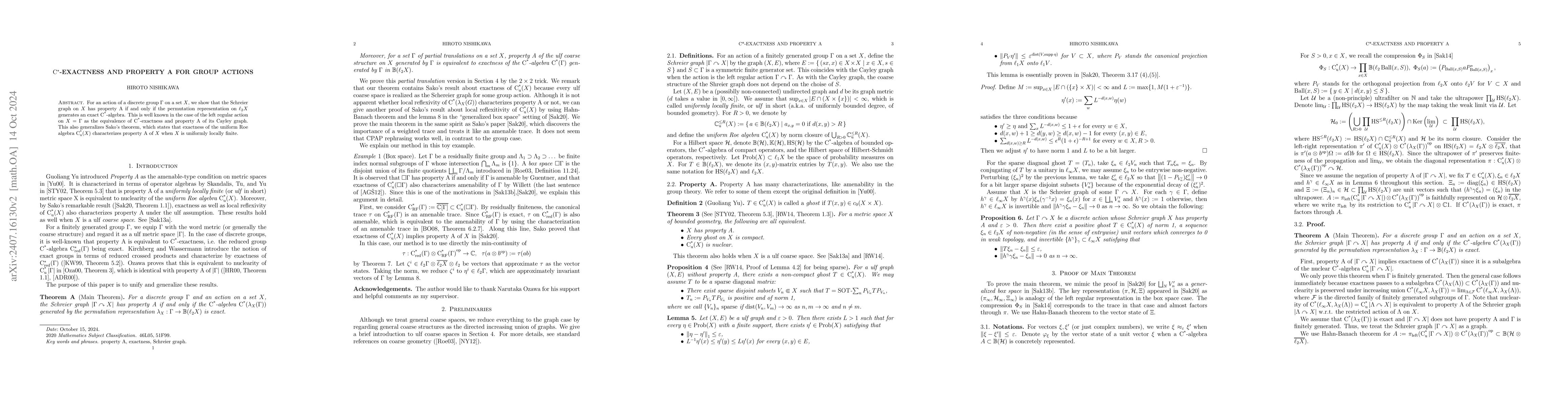 Thumbnail for $\mathrm{C}^*$-exactness and property A for group actions