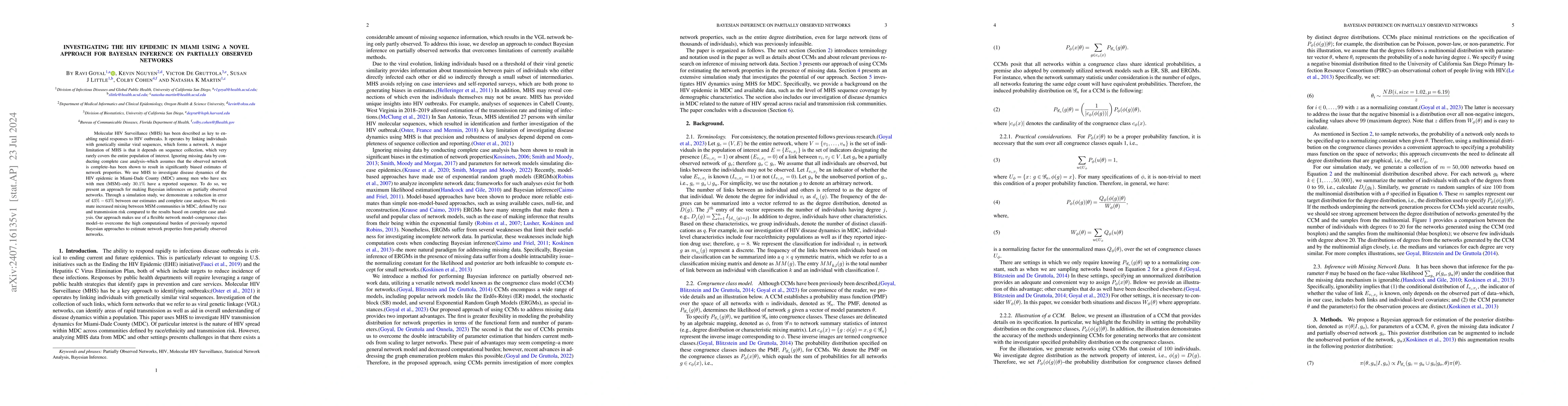 Thumbnail for Investigating the HIV Epidemic in Miami Using a Novel Approach for
  Bayesian Inference on Partially Observed Networks