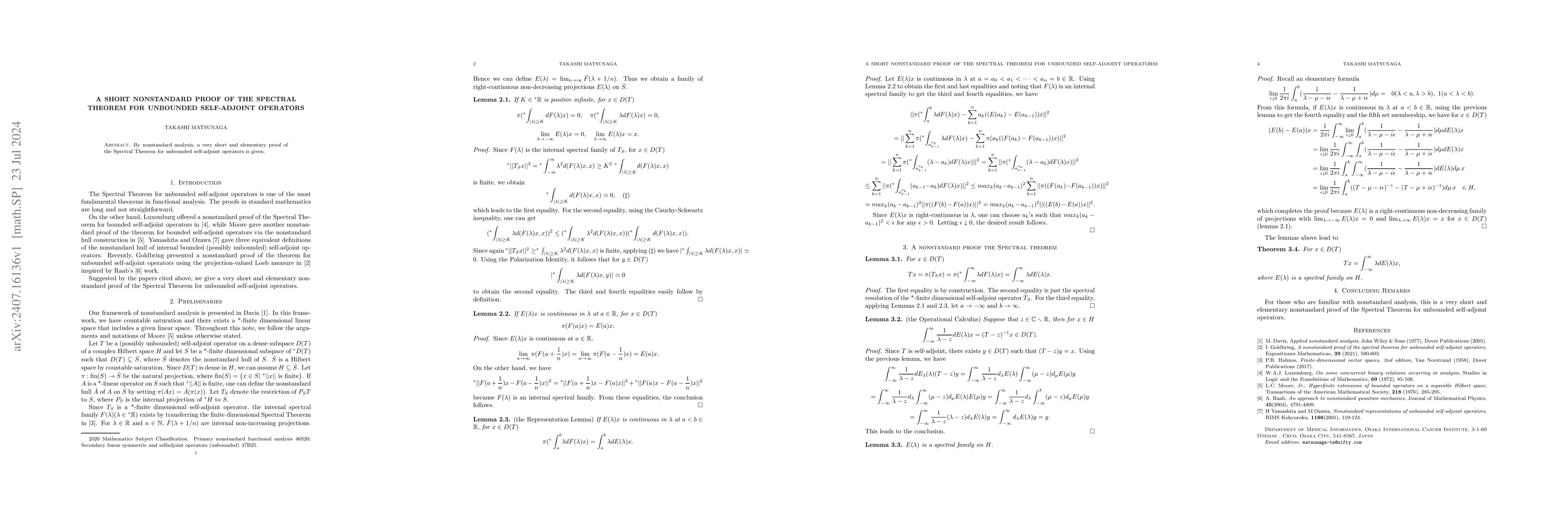 Thumbnail for A short nonstandard proof of the Spectral Theorem for unbounded
  self-adjoint operators