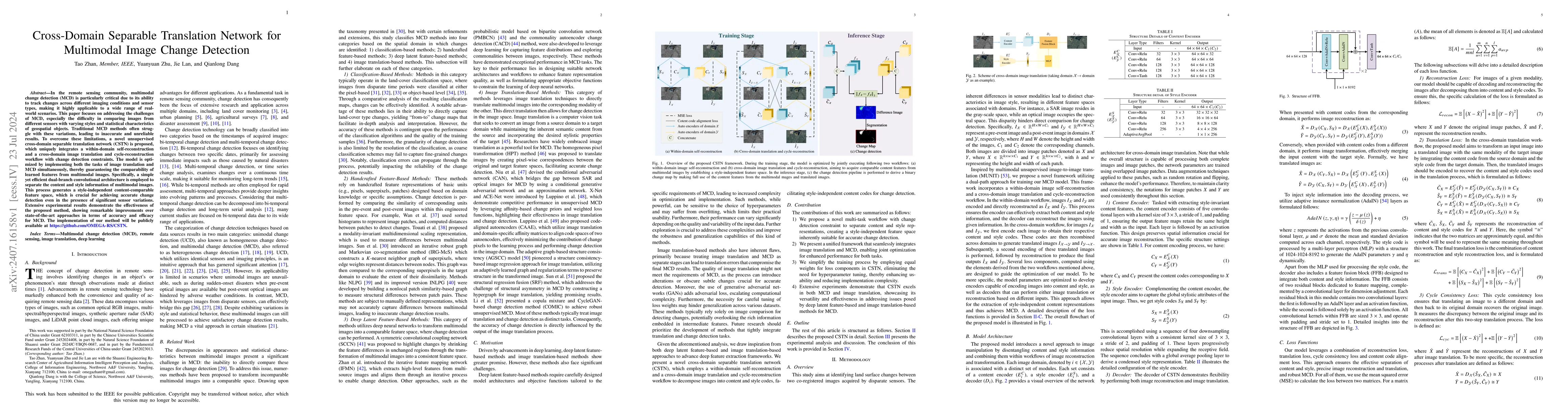 Thumbnail for Cross-Domain Separable Translation Network for Multimodal Image Change
  Detection