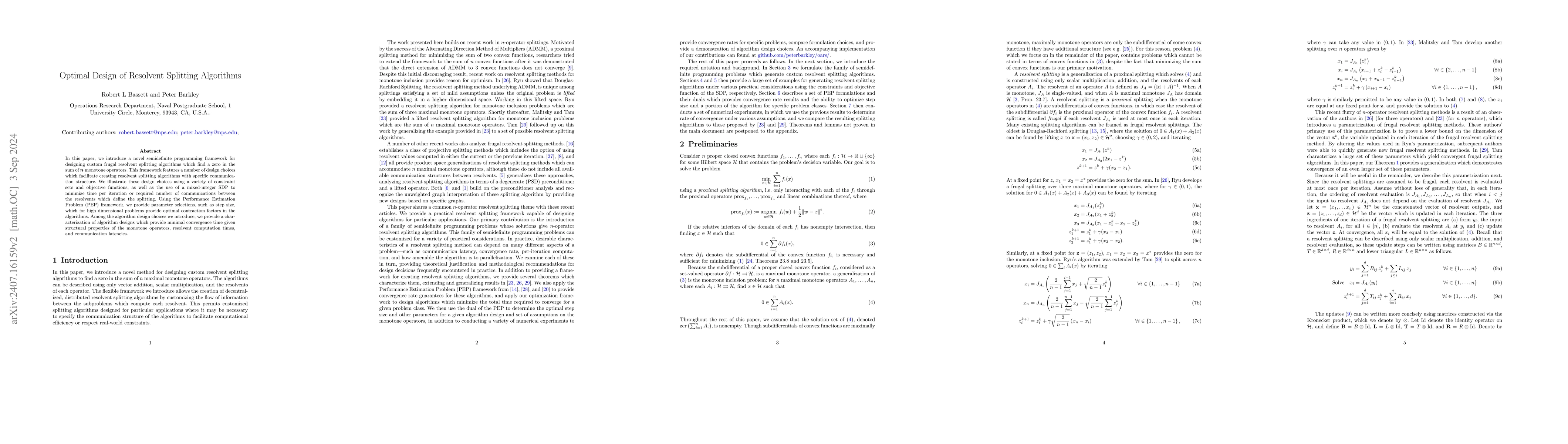 Thumbnail for Optimal Design of Resolvent Splitting Algorithms