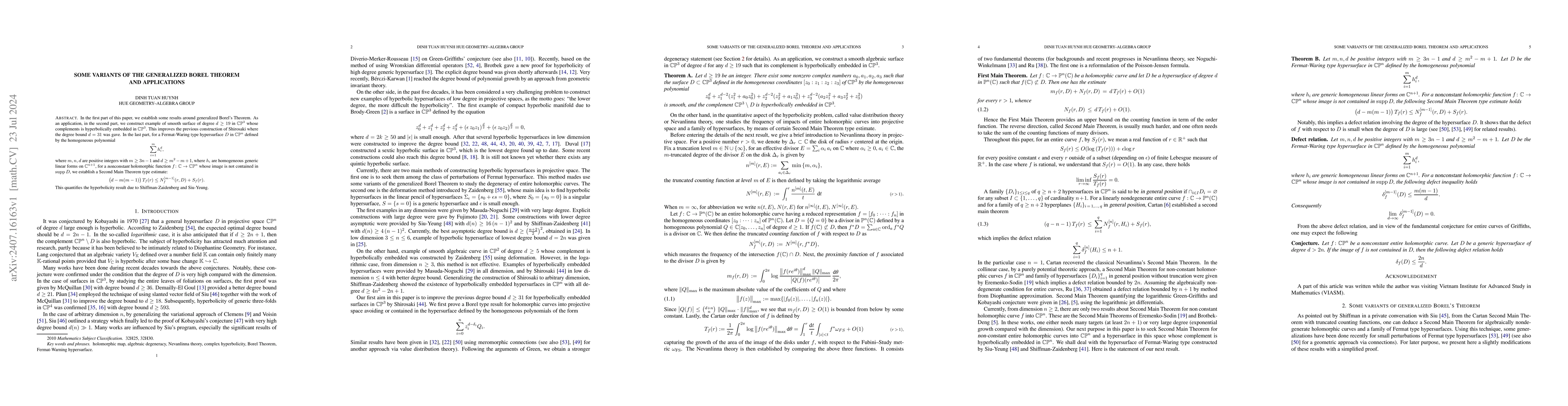 Thumbnail for Some variants of the generalized Borel Theorem and applications
