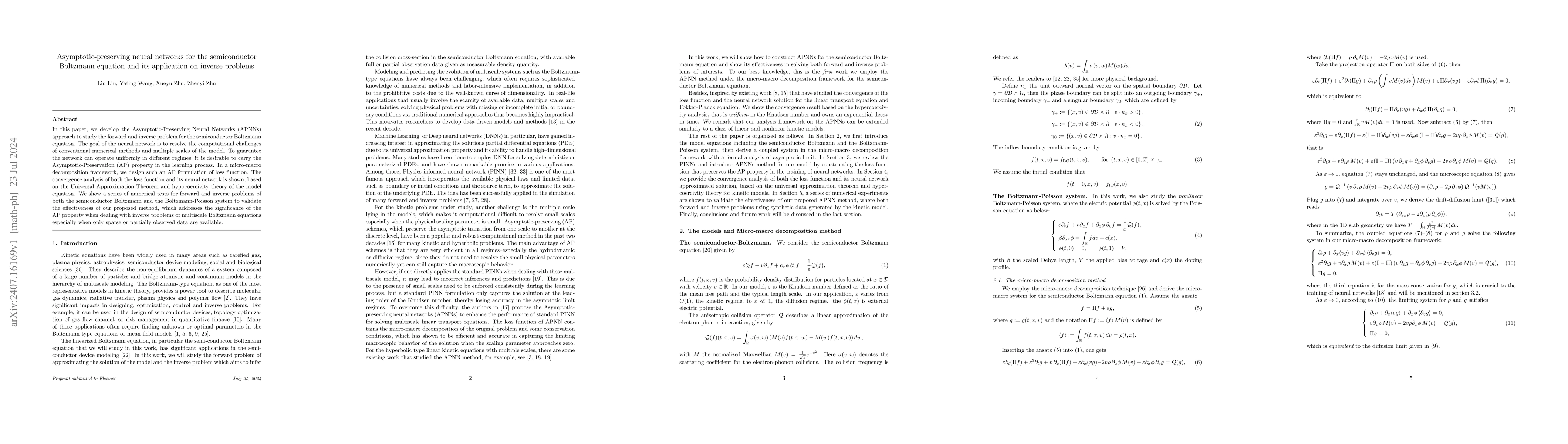 Thumbnail for Asymptotic-preserving neural networks for the semiconductor Boltzmann
  equation and its application on inverse problems