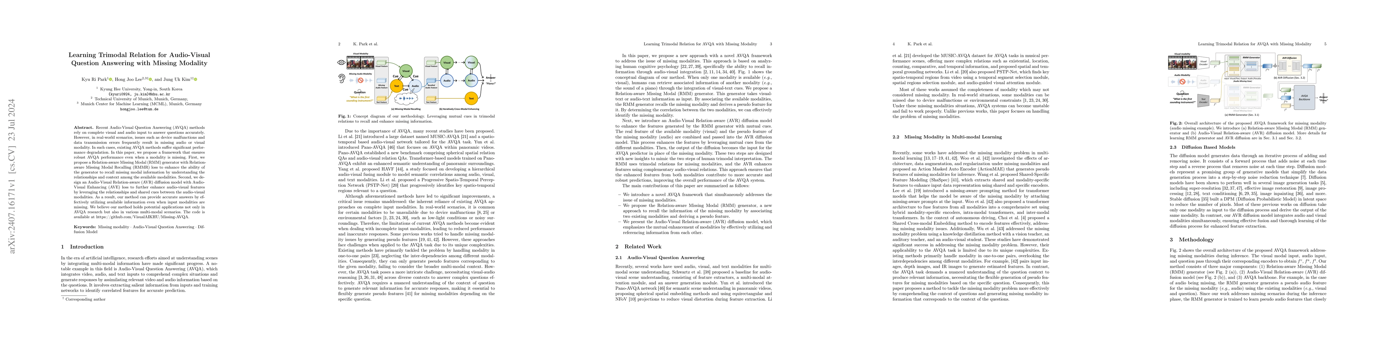 Thumbnail for Learning Trimodal Relation for Audio-Visual Question Answering with
  Missing Modality