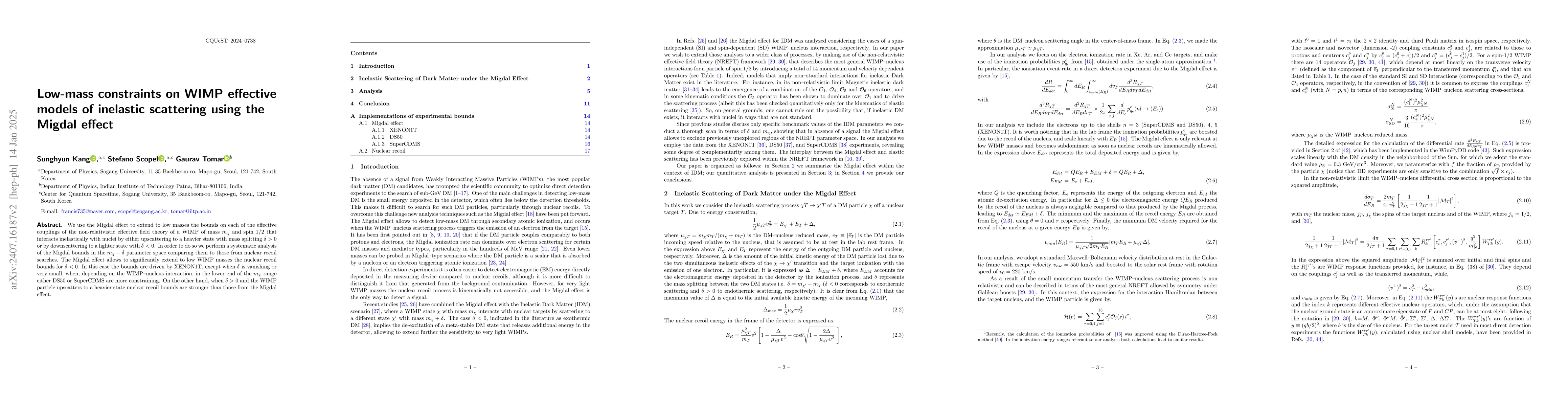 Thumbnail for Low-mass constraints on WIMP effective models of inelastic scattering
  using the Migdal effect